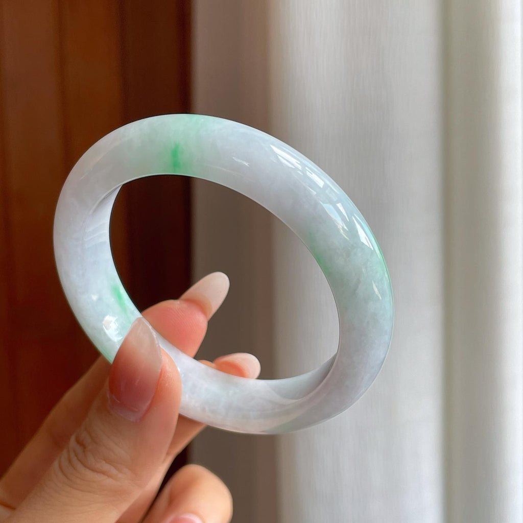 糯冰带色翡翠平安镯（54.5mm）（yc311349）