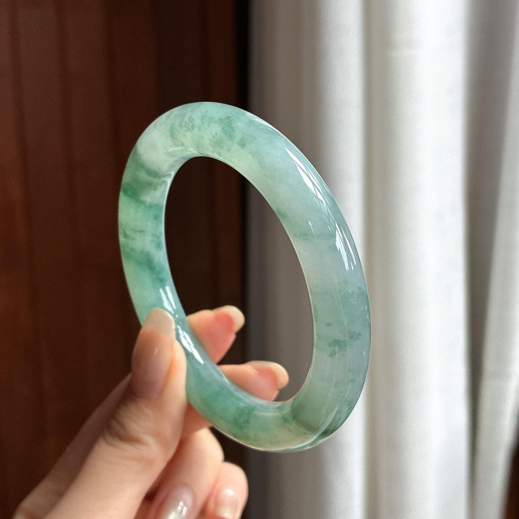 糯冰飘花圆条手镯 56圈 天然缅甸A货翡翠（yc461199）