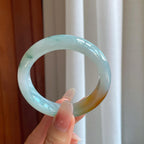 糯冰飘花带黄翡翡翠平安镯（52mm）（yc274580）