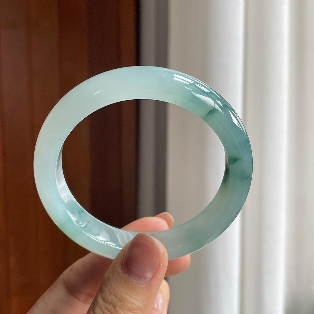 冰种飘花翡翠平安镯（57.5mm）（yc286489）