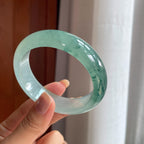冰种宽版飘花翡翠平安镯(57.5mm)（yc423958）