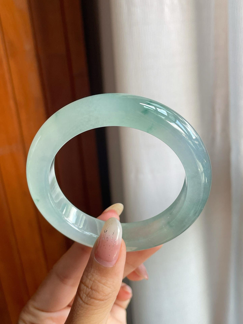 冰玻种飘花翡翠平安镯（56.2mm）（yc220801）