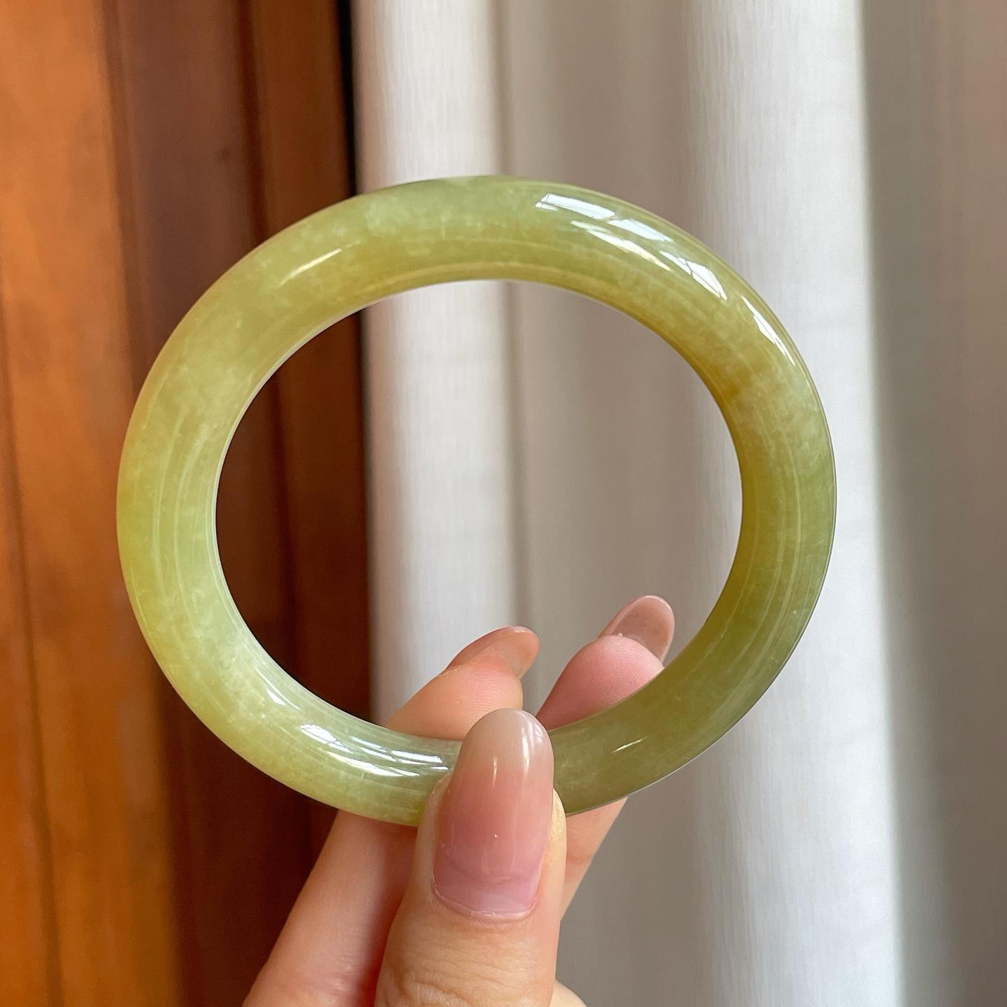 糯冰黄翡翡翠圆条手镯（53.8mm)（yc362668）
