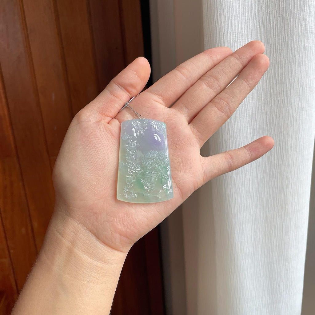 糯冰春带彩翡翠山水牌（yc251059）