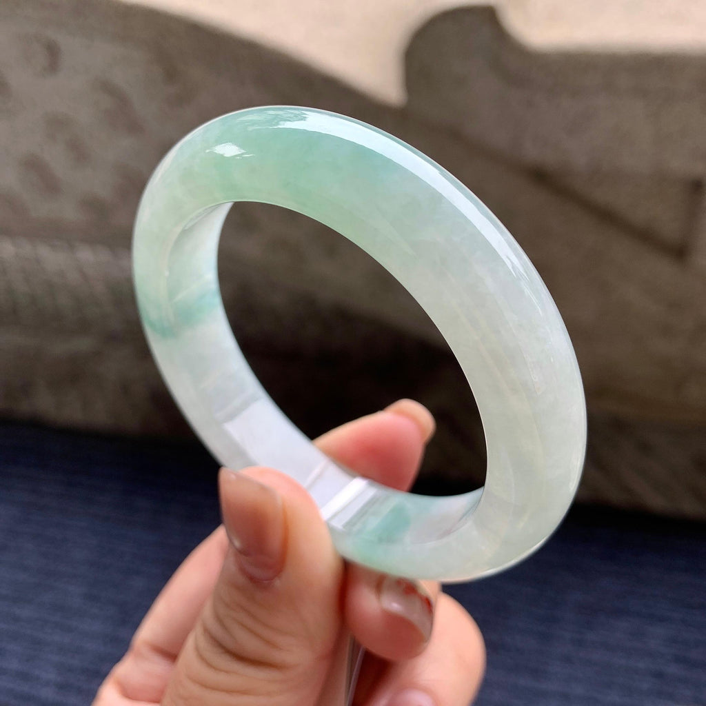 小圈口 细糯种晴底飘蓝花正圈平安镯 52.2圈口 天然缅甸A货翡翠（yc345012）