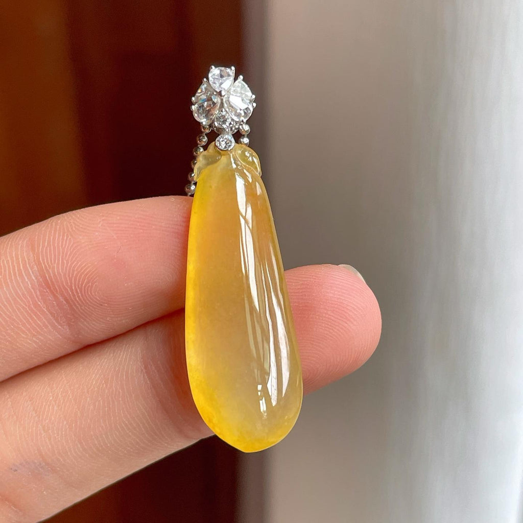 18k金扣冰种黄翡翡翠福瓜（yc257276）