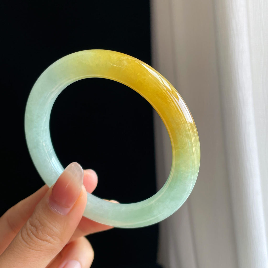 糯冰黄翡翡翠圆条手镯（56.5mm）（yc329497）