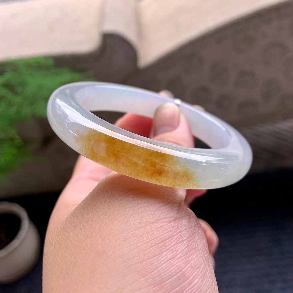 糯冰种飘黄翡平安镯（53.3mm）（yc195923）