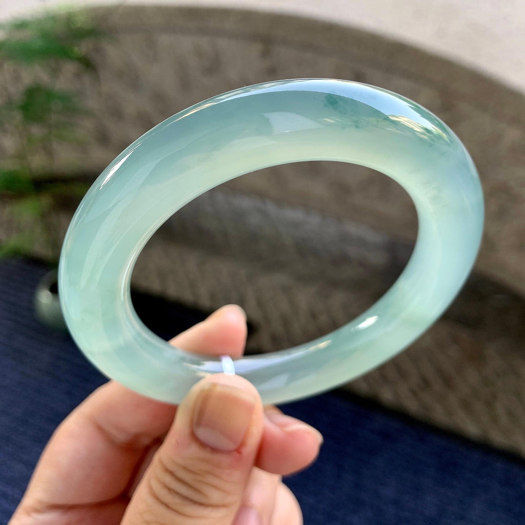 冰种蓝水飘花圆条手镯（58mm）（yc249469）