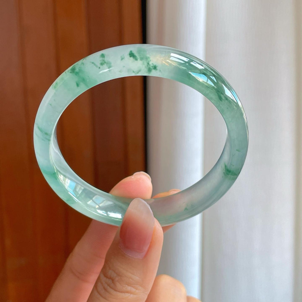 冰玻种飘花翡翠平安镯（57.5mm）（yc318586）