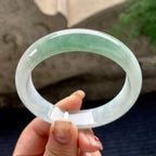 大圈口 细糯种油青半山水正圈平安镯 58.3圈口 天然缅甸A货翡翠（yc358876）