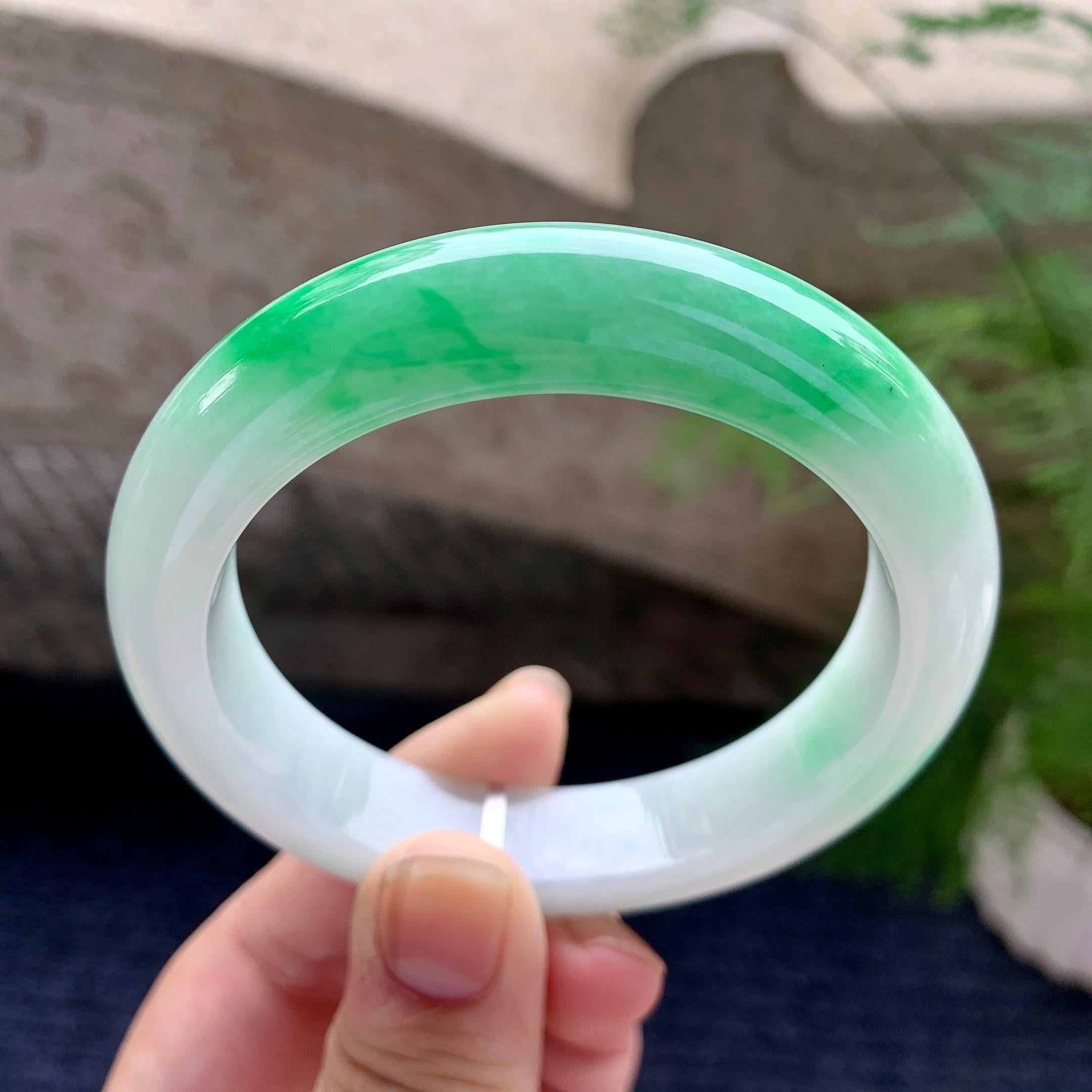 细糯种白底青平安镯（57.5mm）（yc206657）