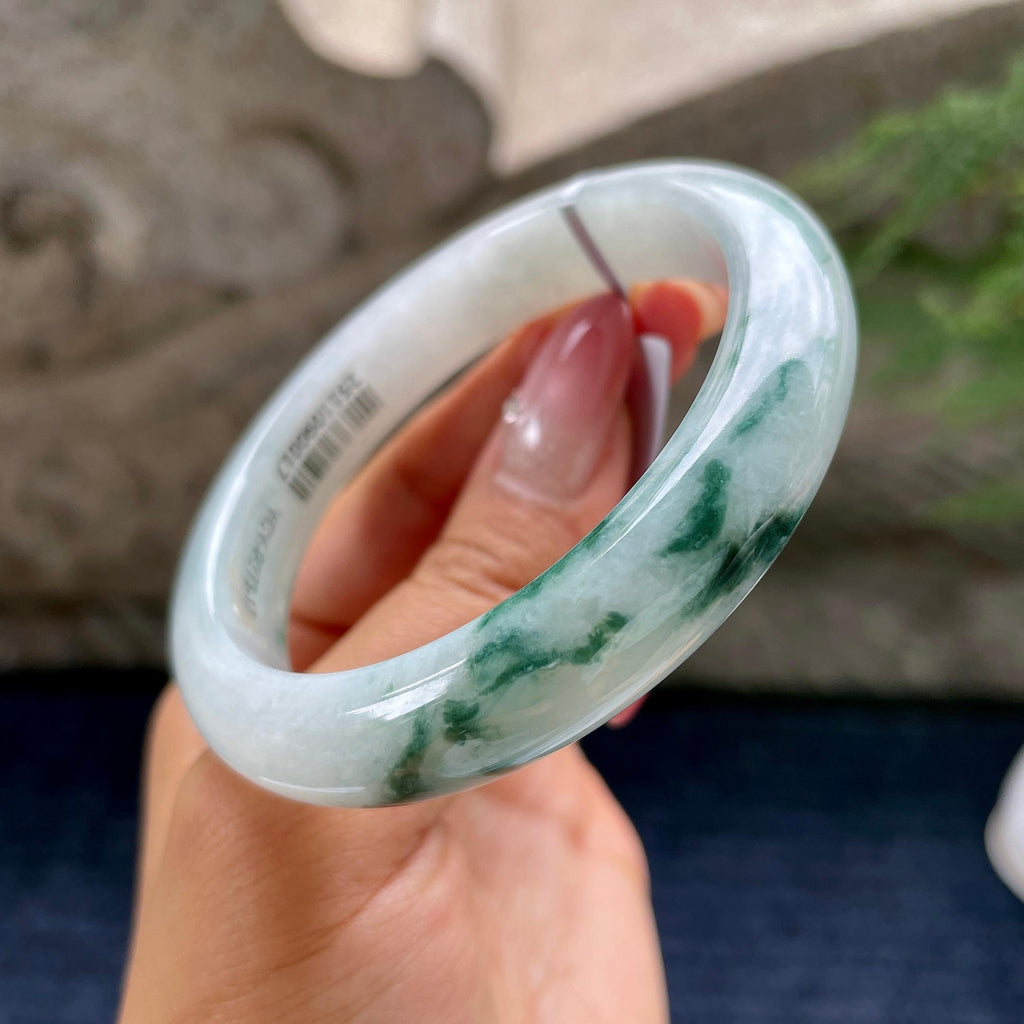 细糯种飘花正圈平安镯56圈        天然缅甸A货翡翠（yc433642）