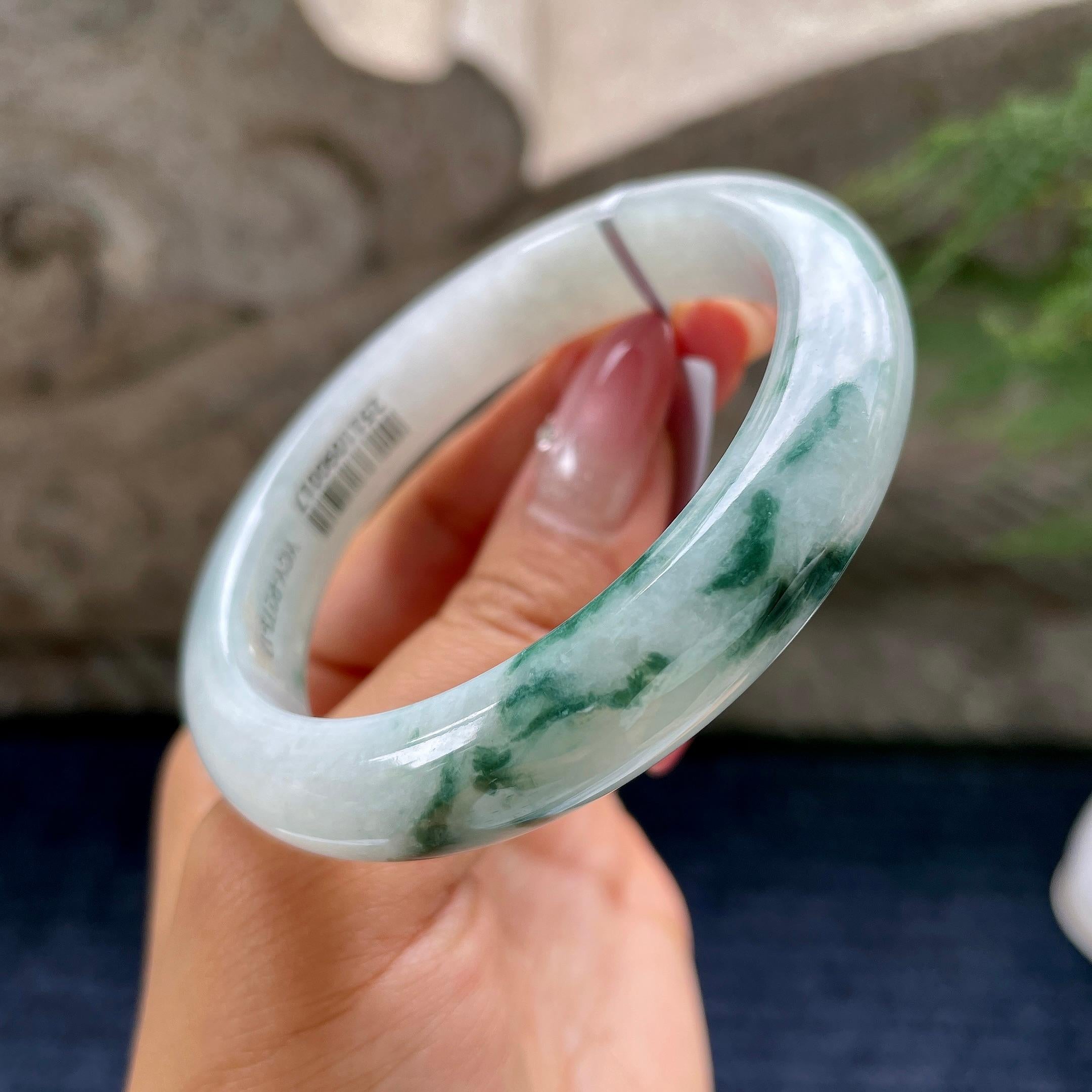 细糯种飘花正圈平安镯56圈        天然缅甸A货翡翠（yc433642）