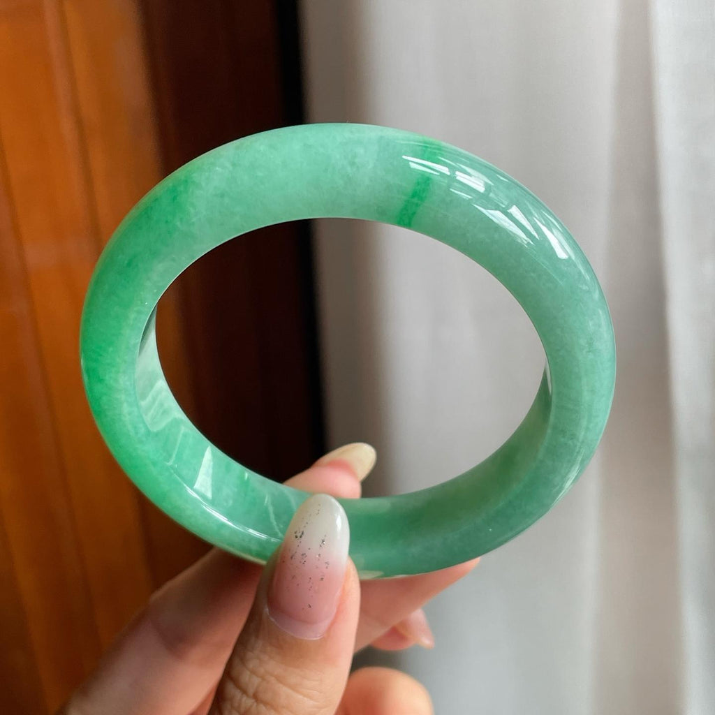 糯冰满绿翡翠平安镯（55mm）（yc221858）