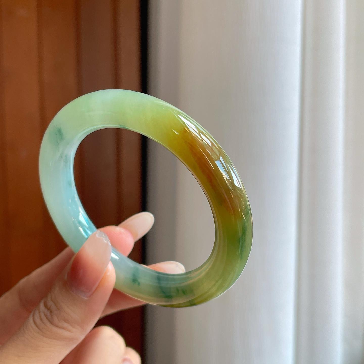 糯冰特色翡翠圆条手镯（53.4mm）（yc272832）