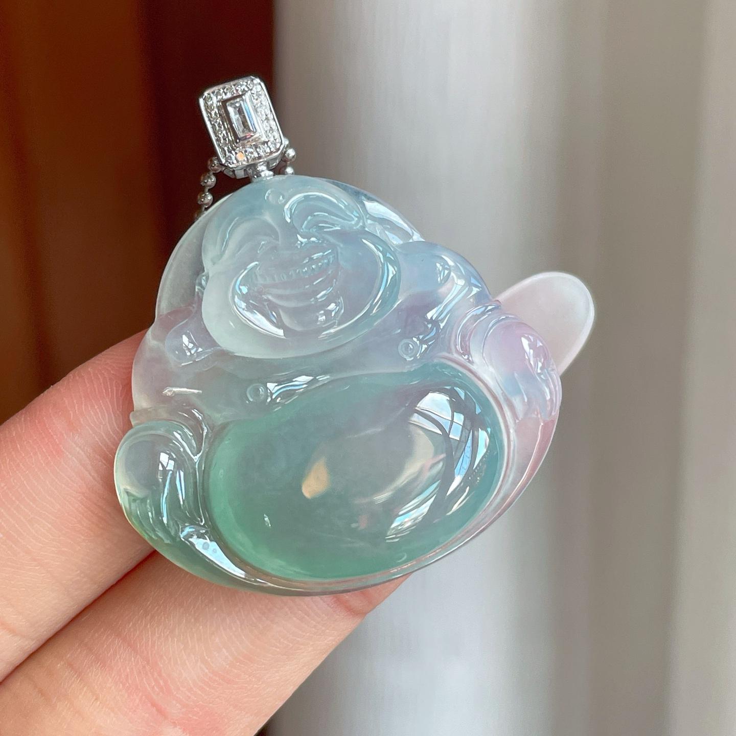 18k金扣冰种蓝晴底翡翠佛公（yc261410）