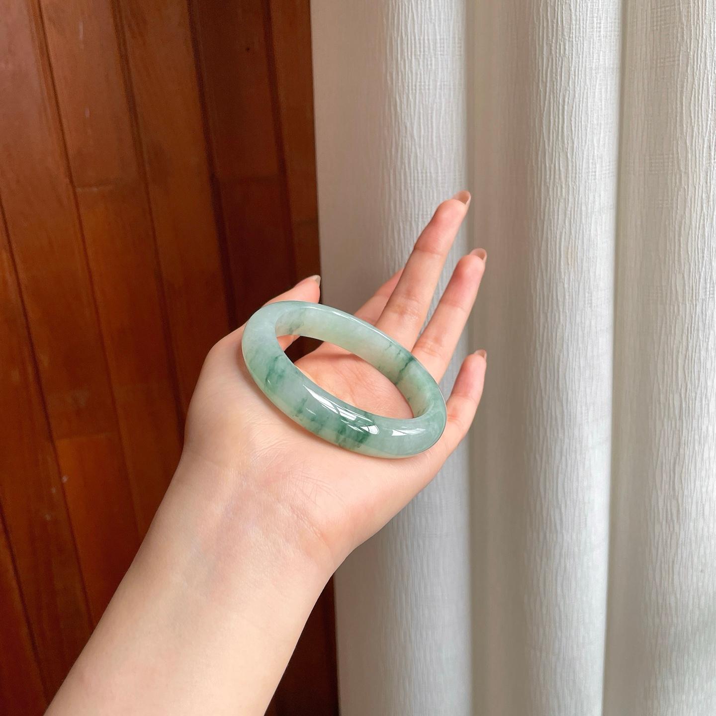 冰种飘花翡翠平安镯（55.3mm)（yc354340）