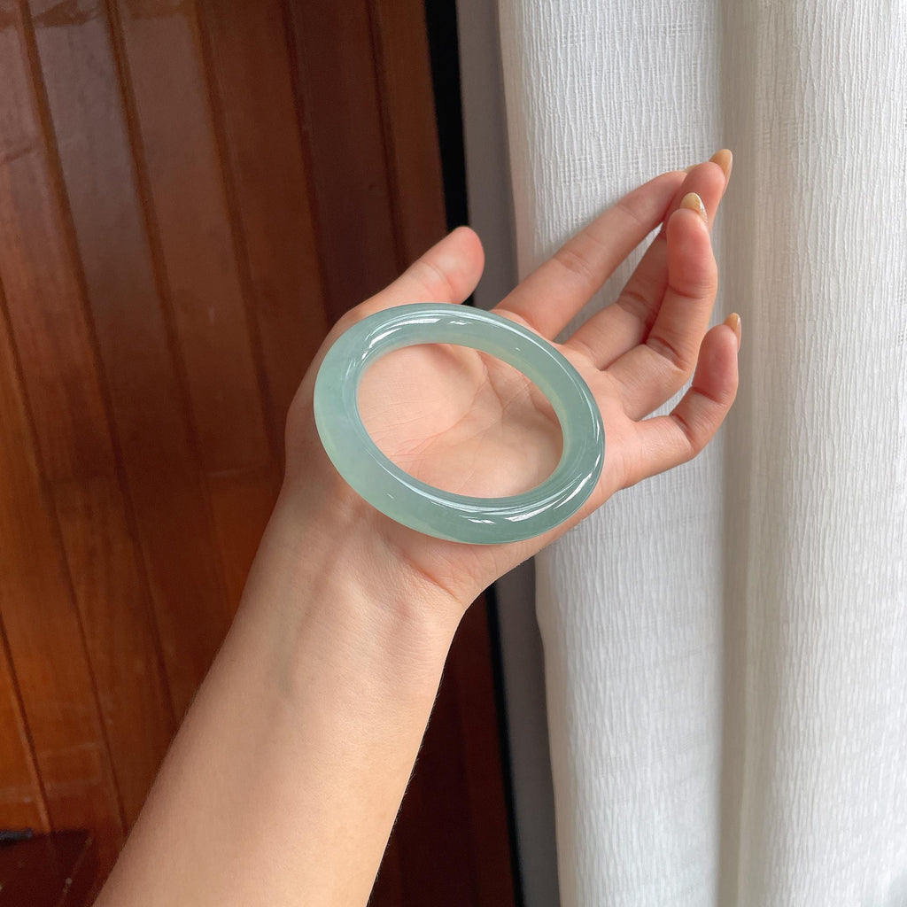 冰种蓝晴底翡翠圆条手镯(54mm)（yc415367）