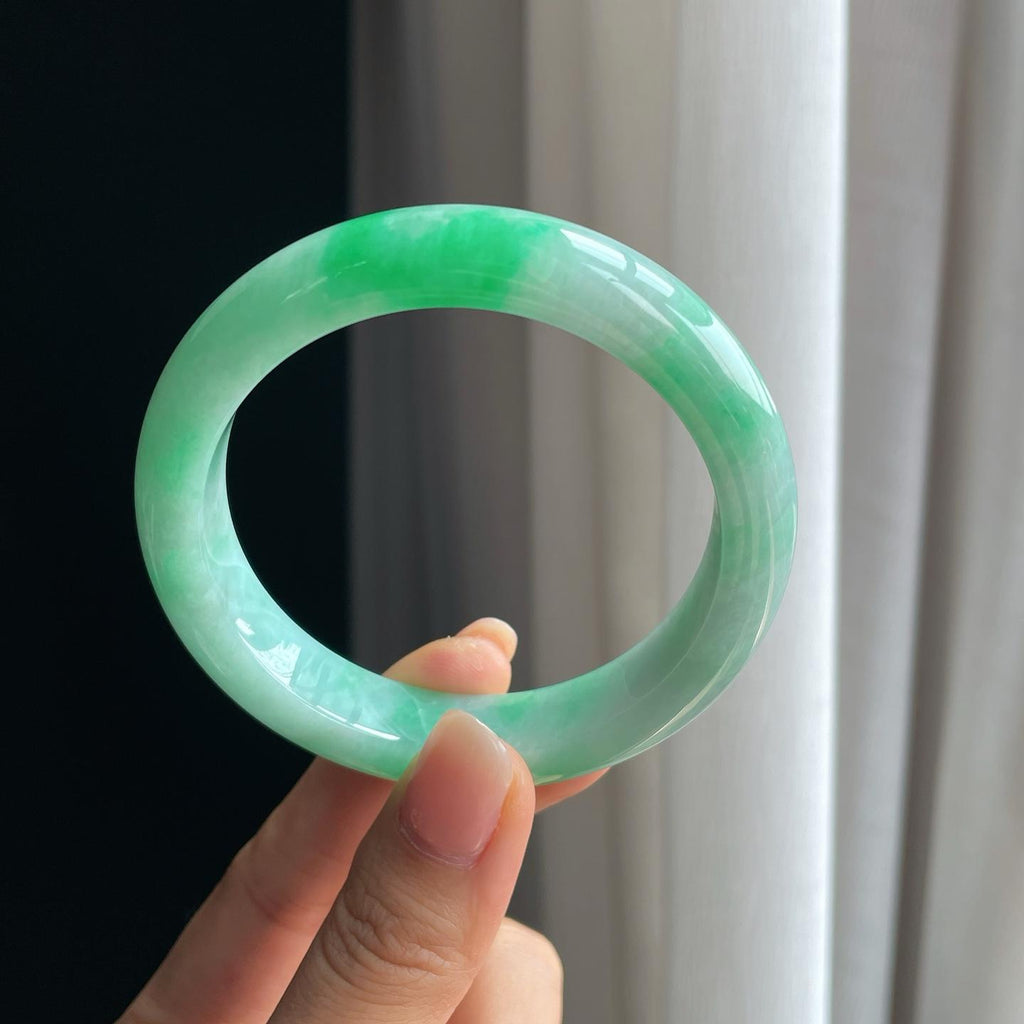 糯冰带色翡翠平安镯（57.8mm）（yc389548）