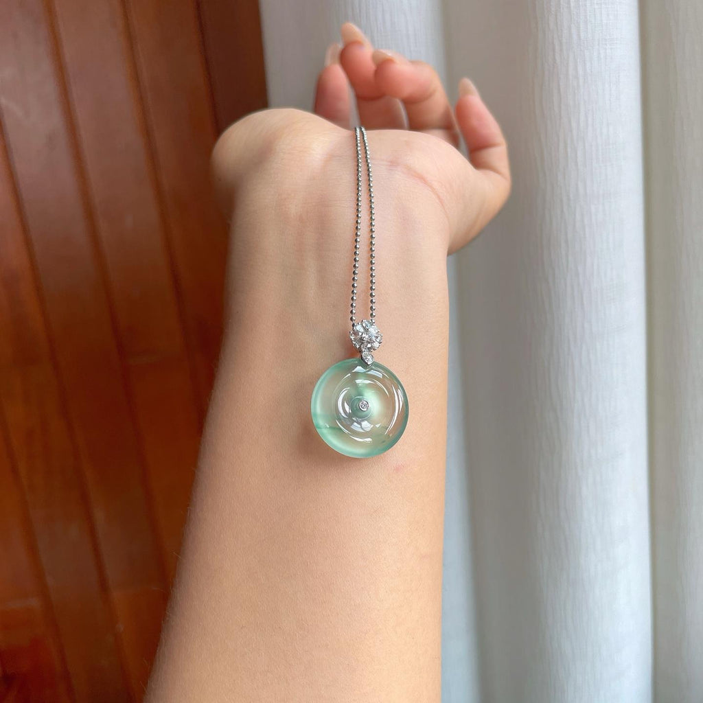 18k金镶冰种飘花翡翠平安扣（yc244886）