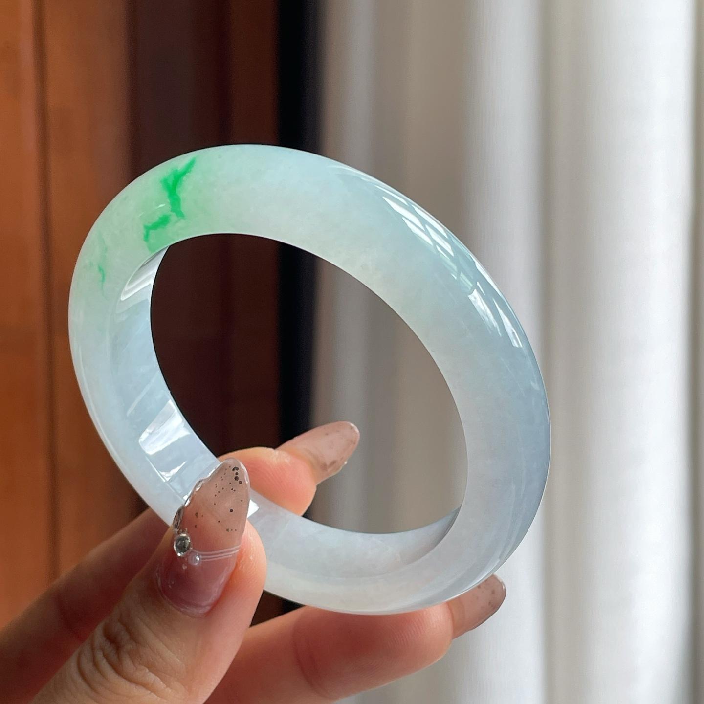 糯冰种带色翡翠平安镯（54mm）