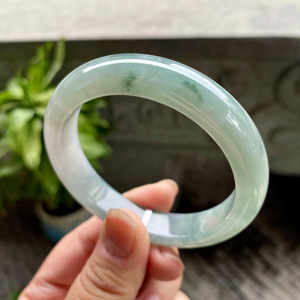 细糯种飘花正圈平安镯55圈口 天然缅甸A货翡翠（yc318382）