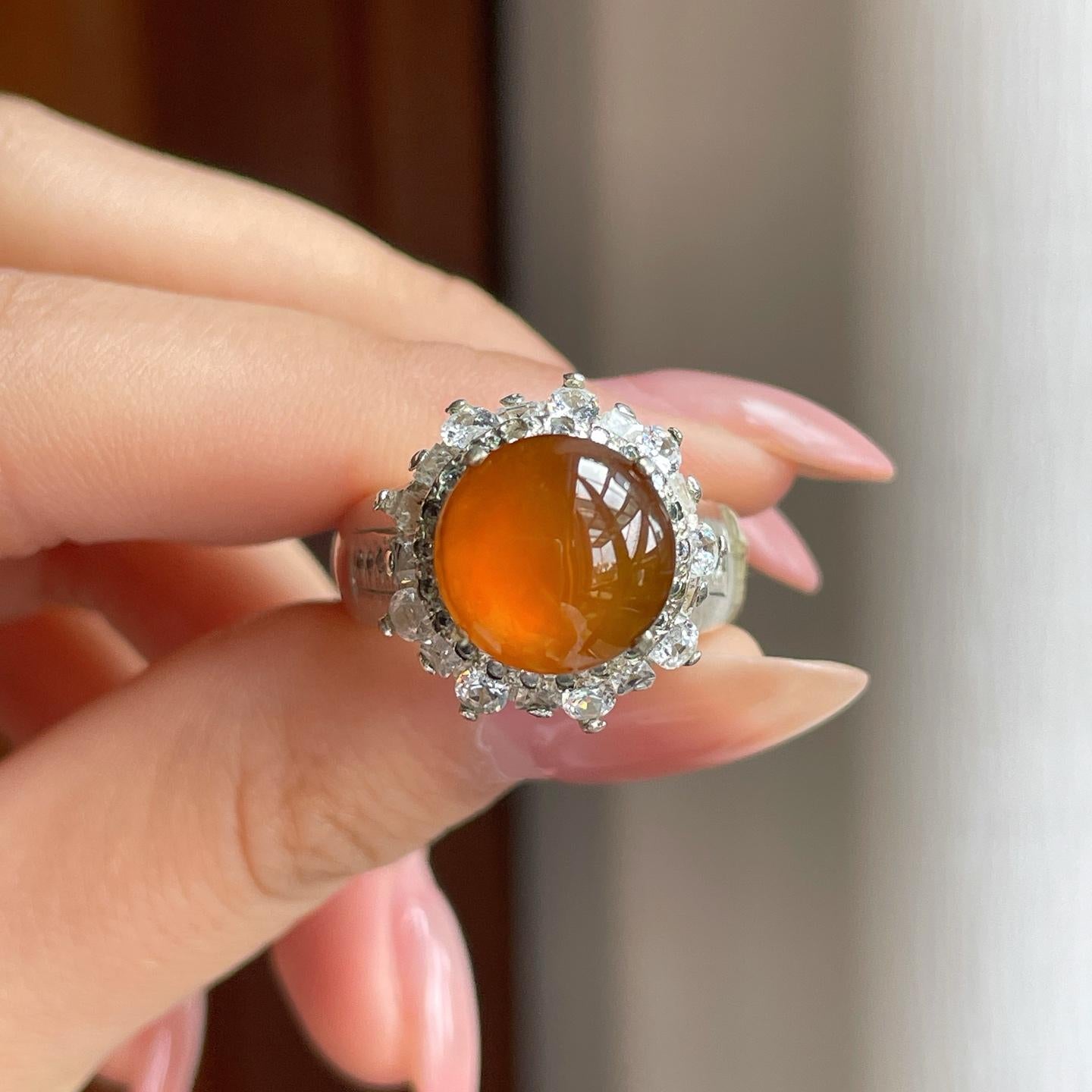 铜托冰种黄翡翡翠蛋面（yc346239）