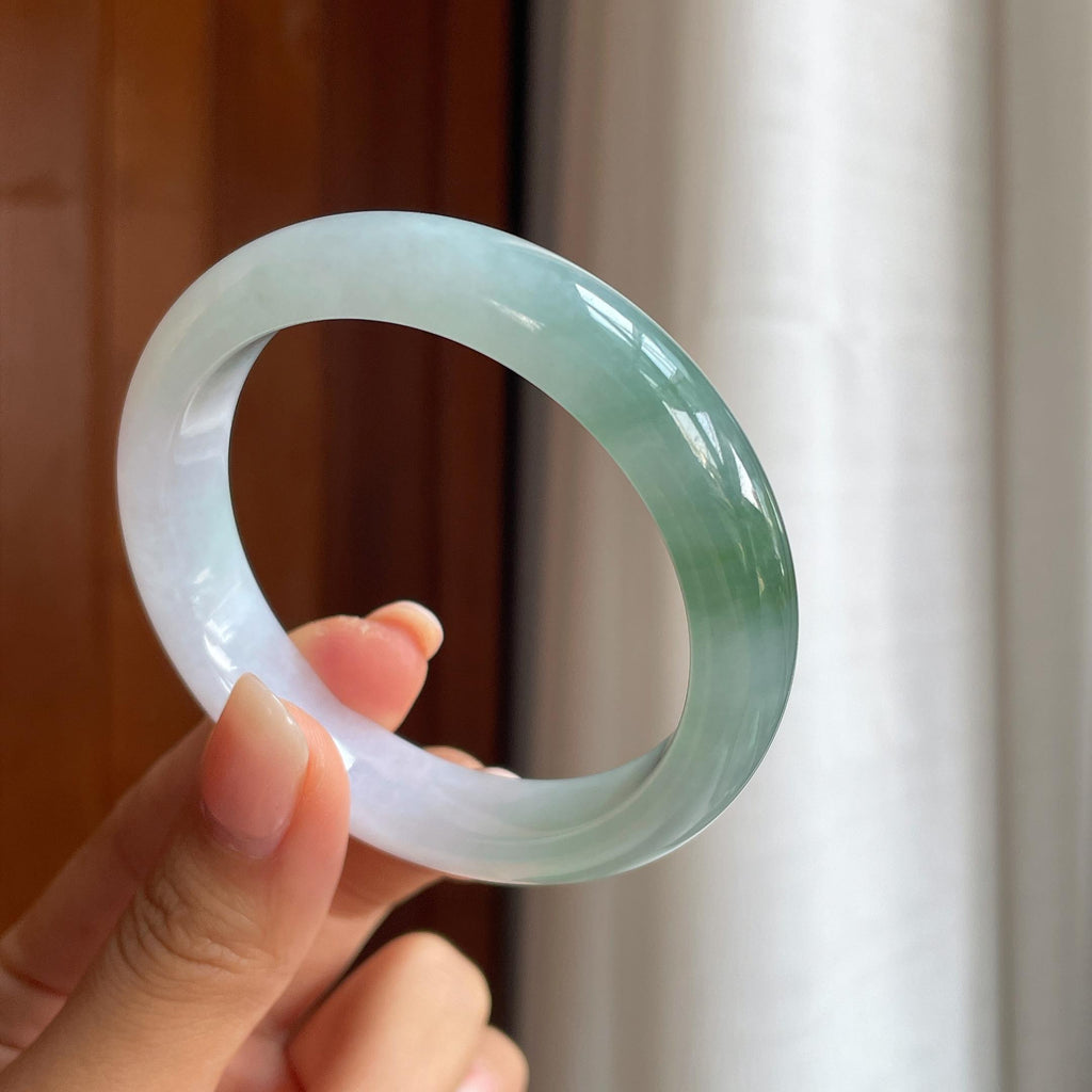 糯冰种半山半水翡翠平安镯(55.5mm)（yc414420）