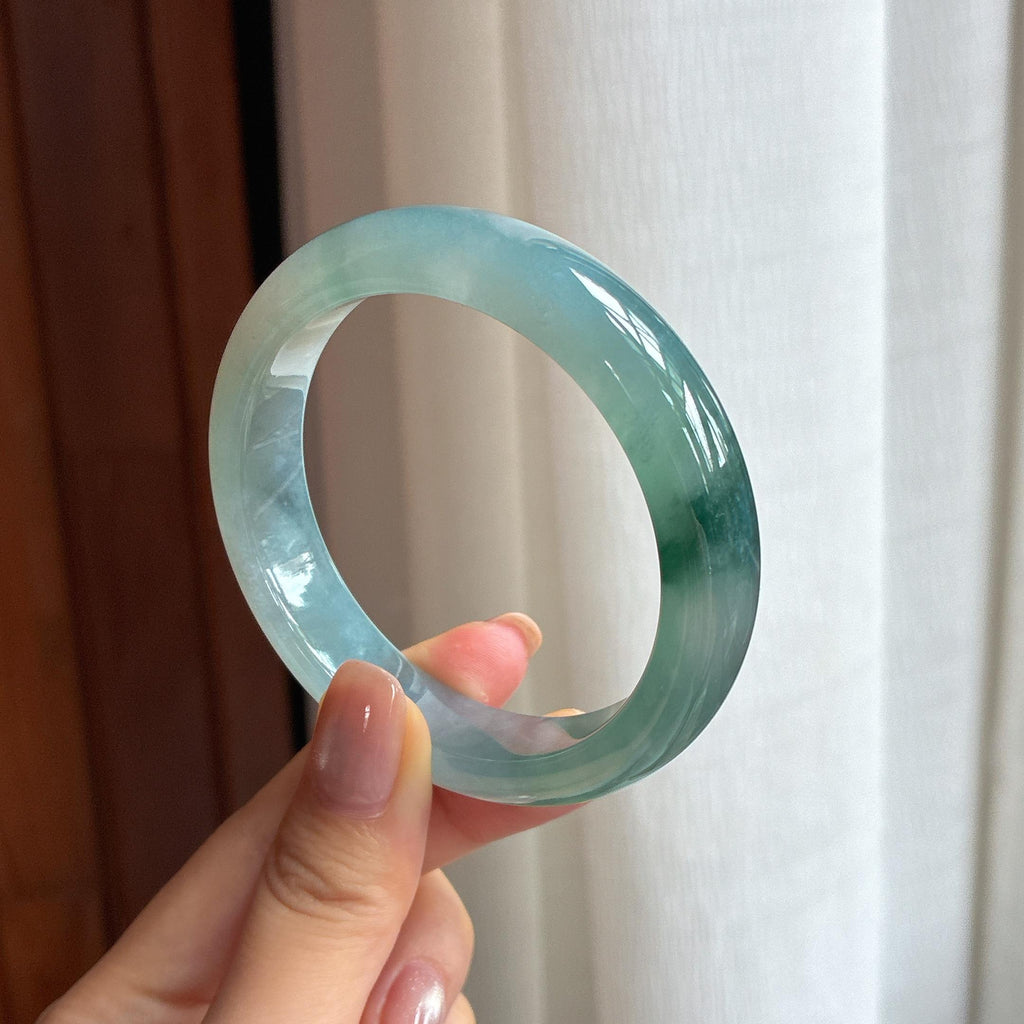 糯冰蓝晴飘花翡翠平安镯（55.8mm)（yc424280）