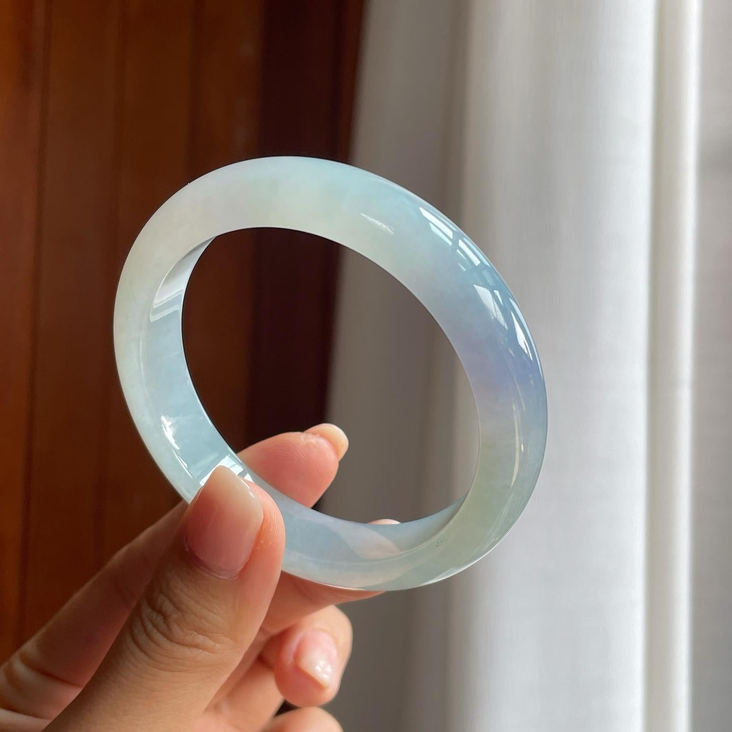 冰种淡紫罗兰翡翠平安镯（56mm）（yc397182）