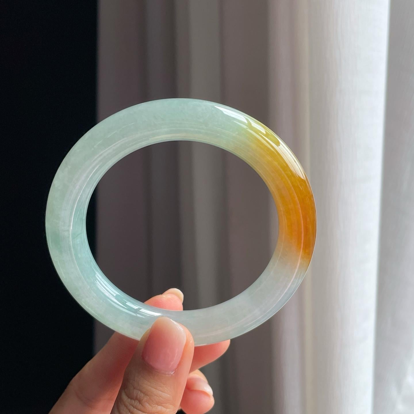 冰种晴底黄翡圆条翡翠手镯（59.5mm）（yc376691）