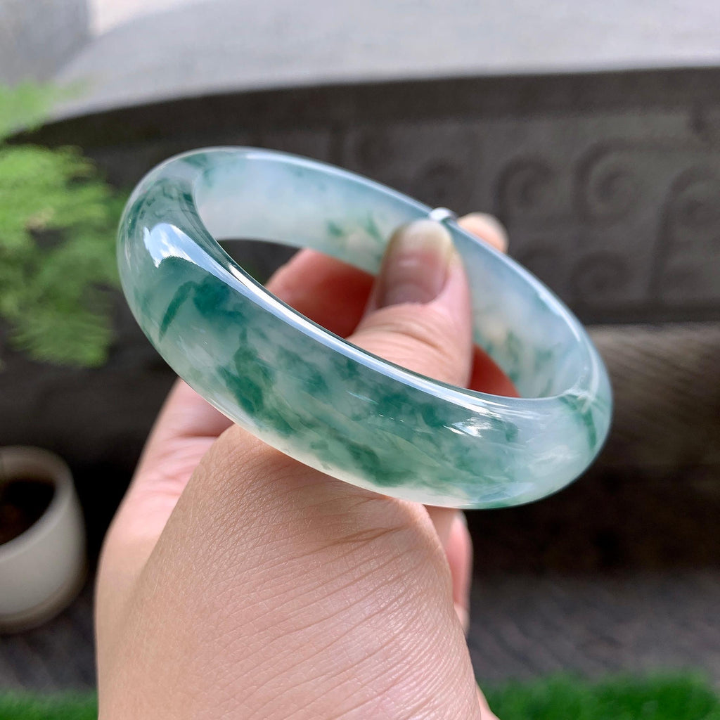 糯冰种飘花宽版轮胎手镯（56.8mm）（yc223276）