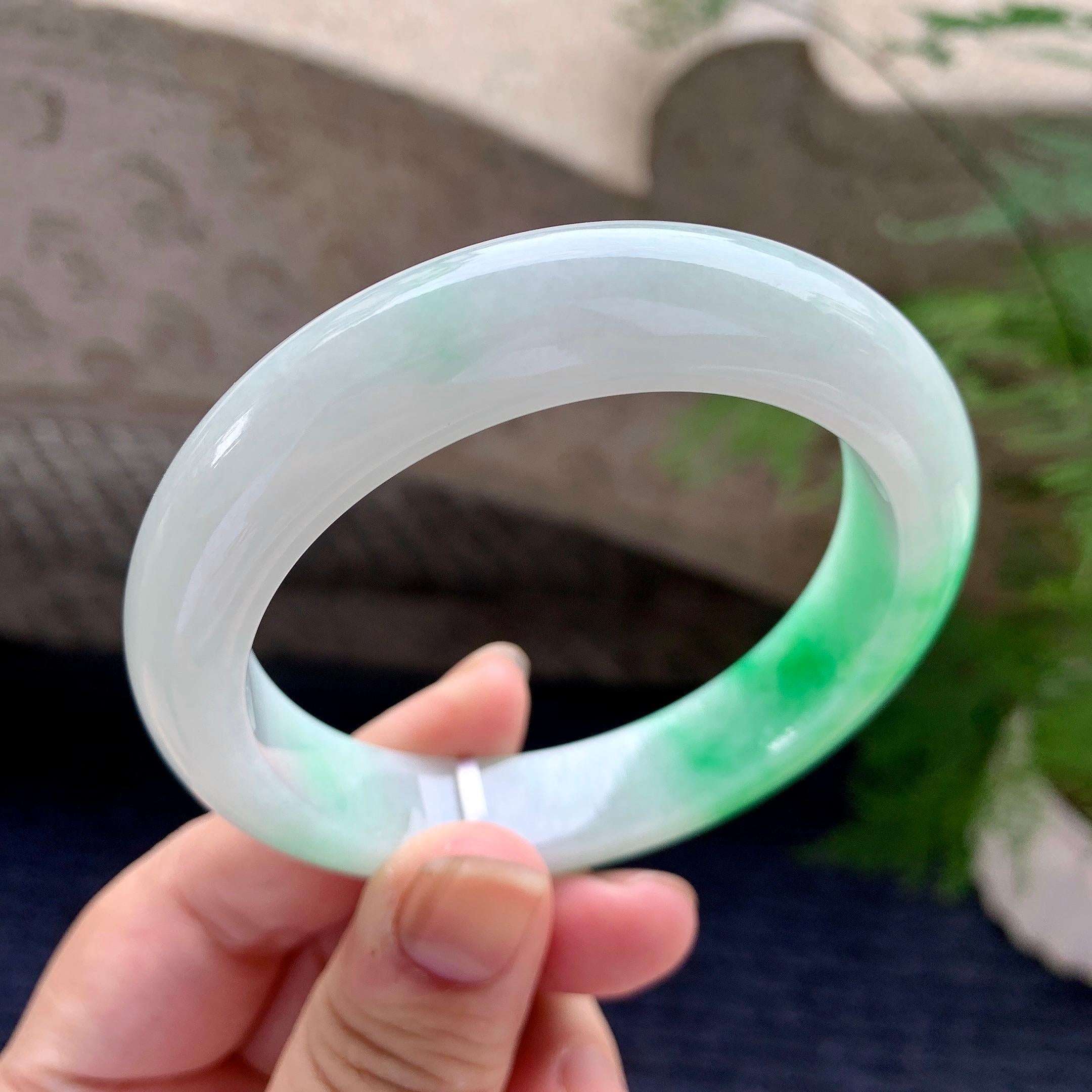 细糯种白底青平安镯（57.5mm）（yc206657）