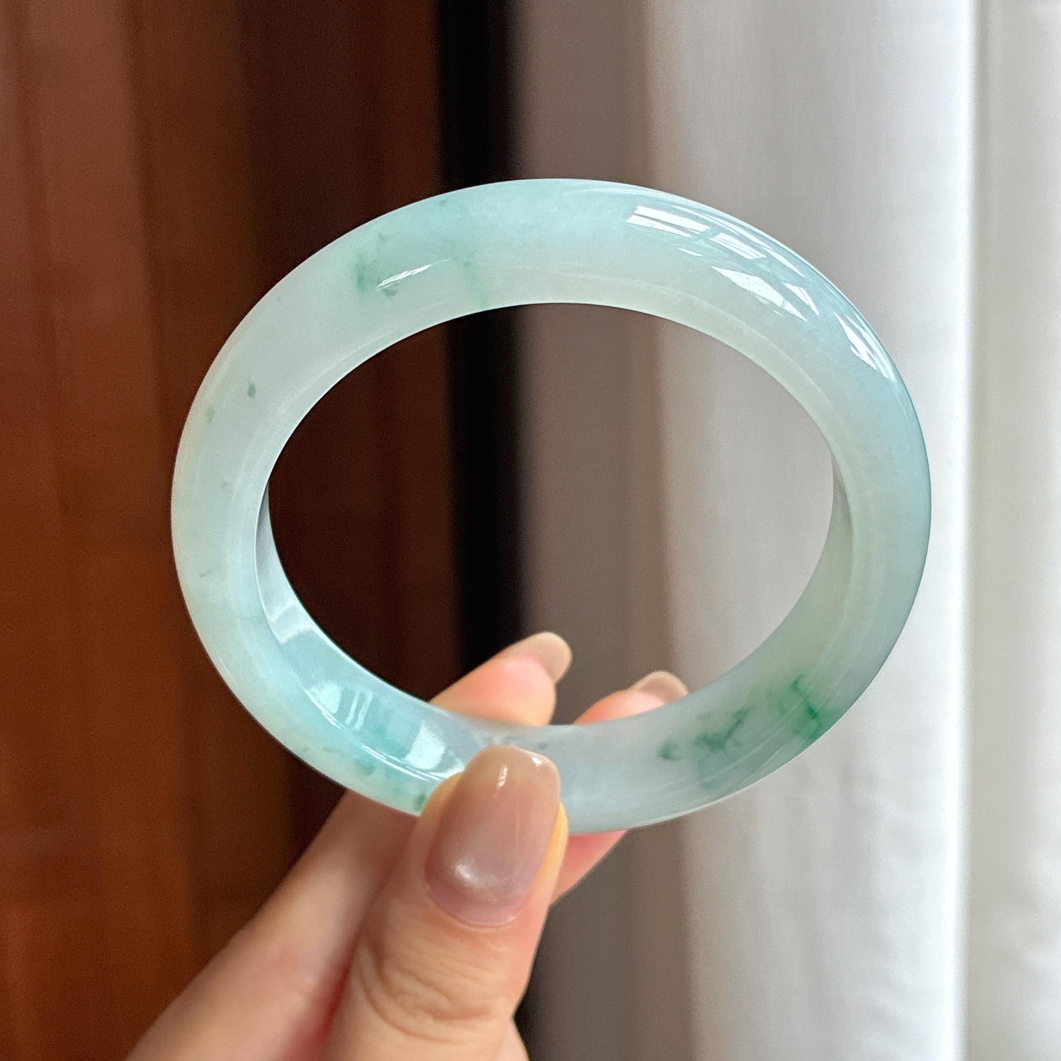 大圈口 糯冰飘花正圈平安镯 58圈 天然缅甸A货翡翠（yc440825）