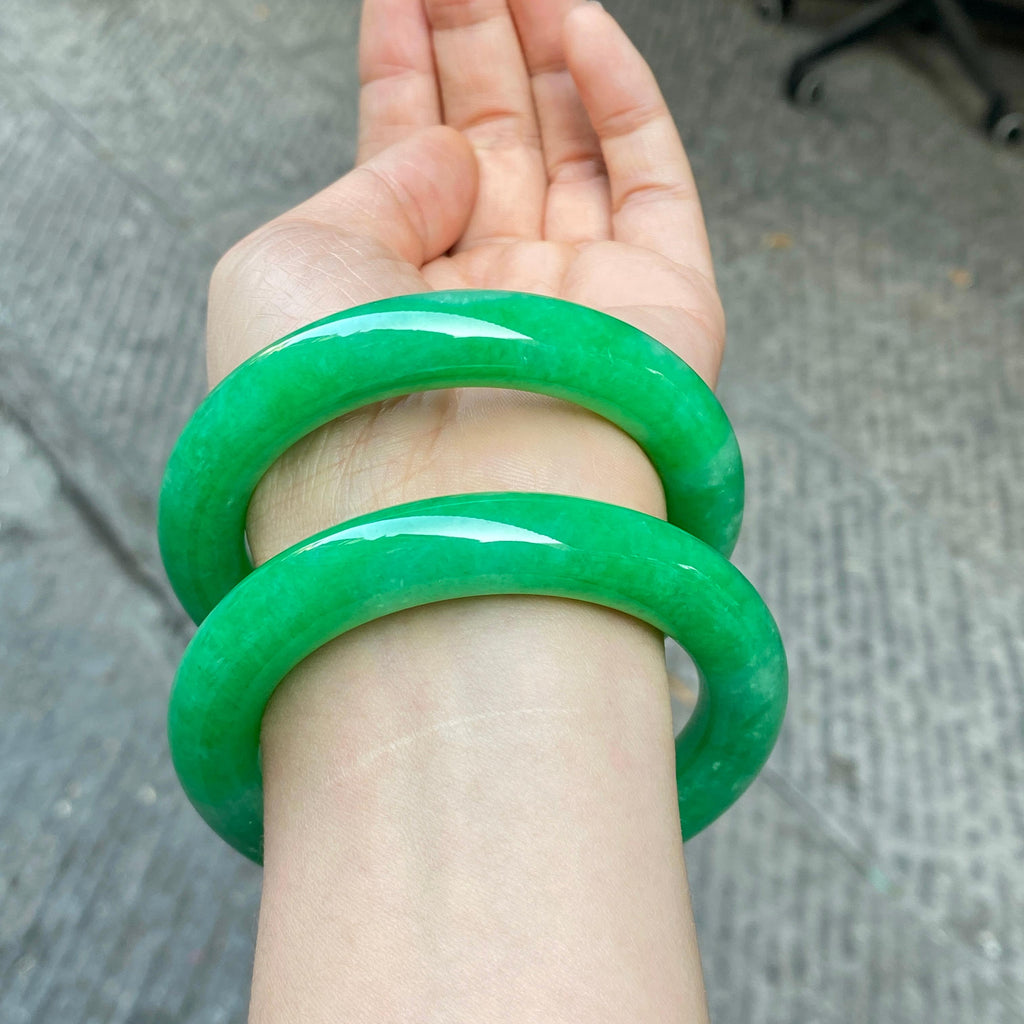 细糯种满绿圆条手镯一对（57mm）（yc311881）
