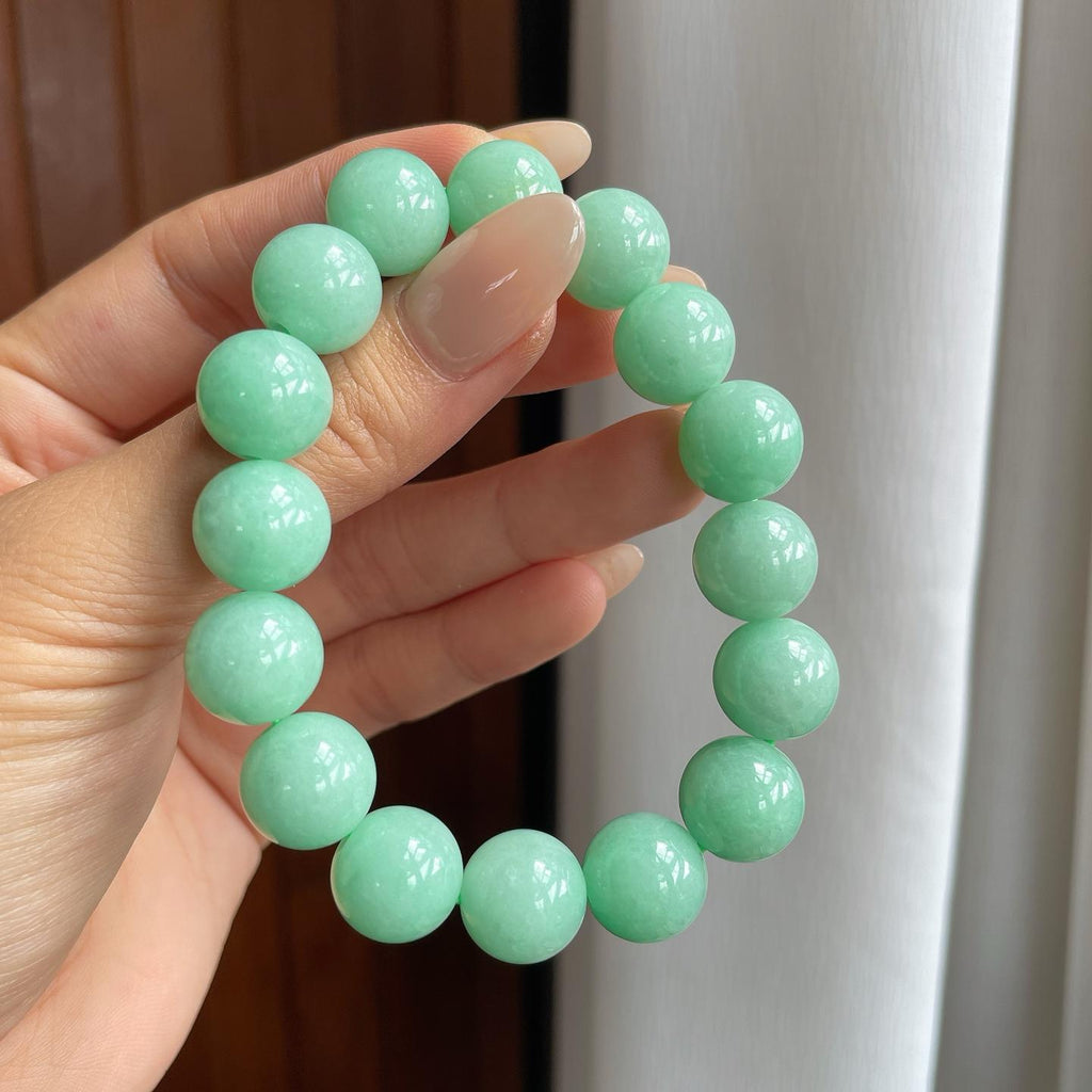 糯冰果绿底翡翠珠串手串（yc246171）