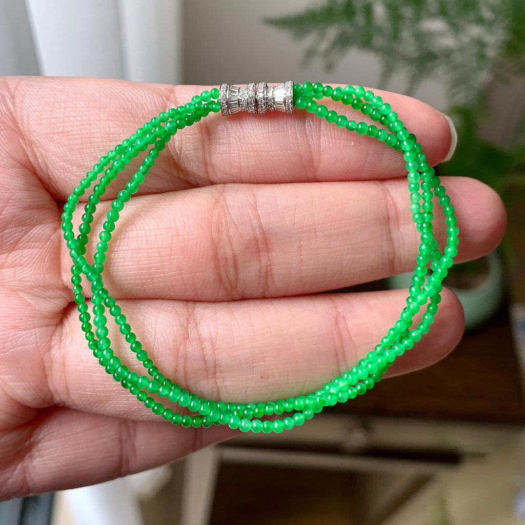 18K金钻镶糯冰种满绿小米珠链/手链（两用款）（yc252058）