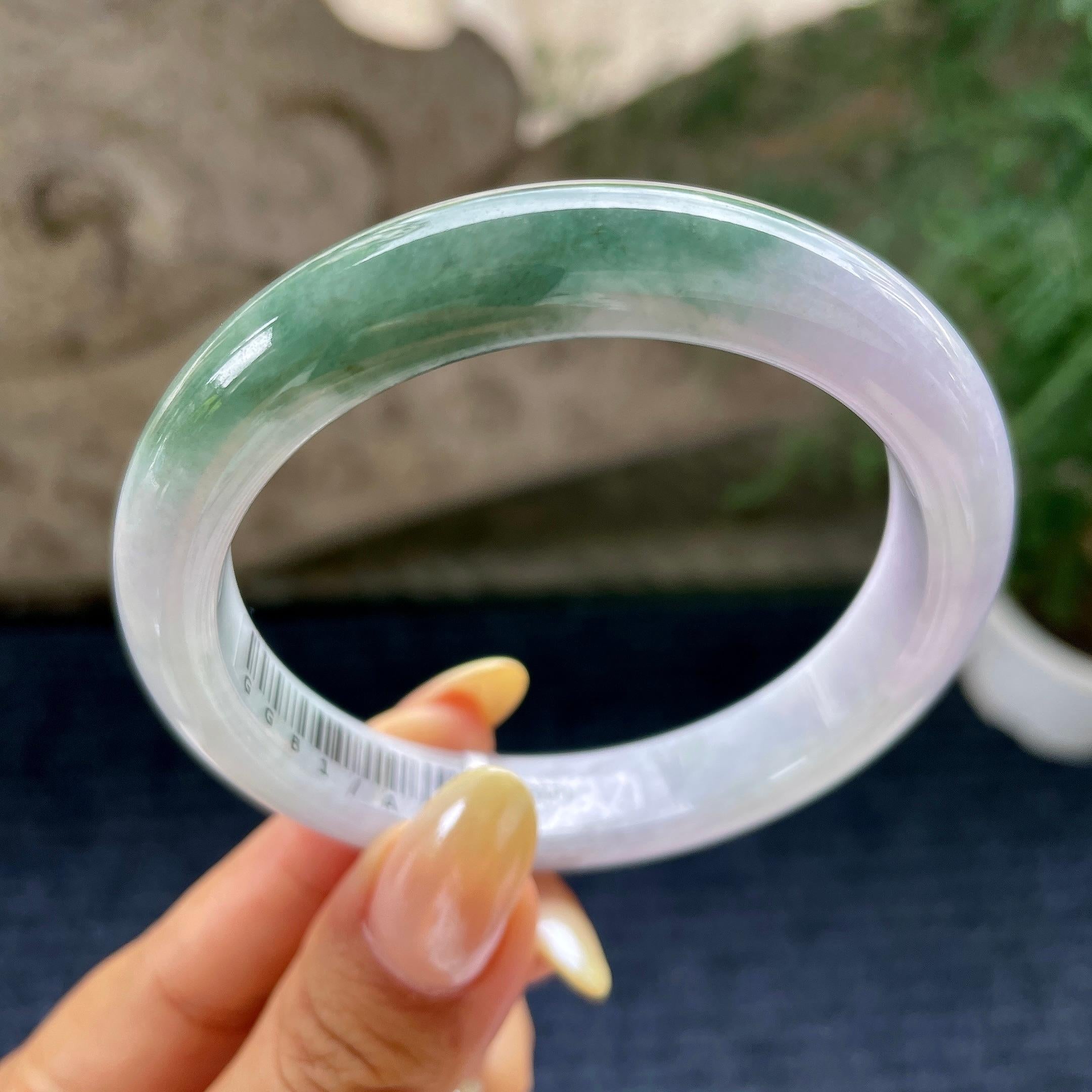 细糯种淡紫底飘花正圈平安镯57.9圈 天然缅甸A货翡翠（yc464078）