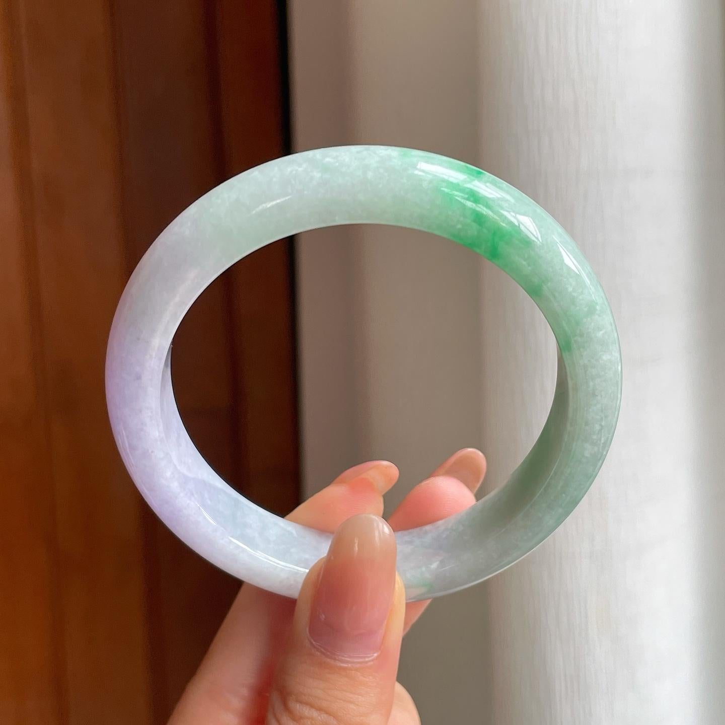 糯种春带彩翡翠平安镯（57mm)（yc365766）