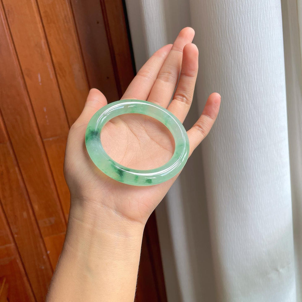 冰种飘花翡翠圆条手镯（55mm）（yc247650）