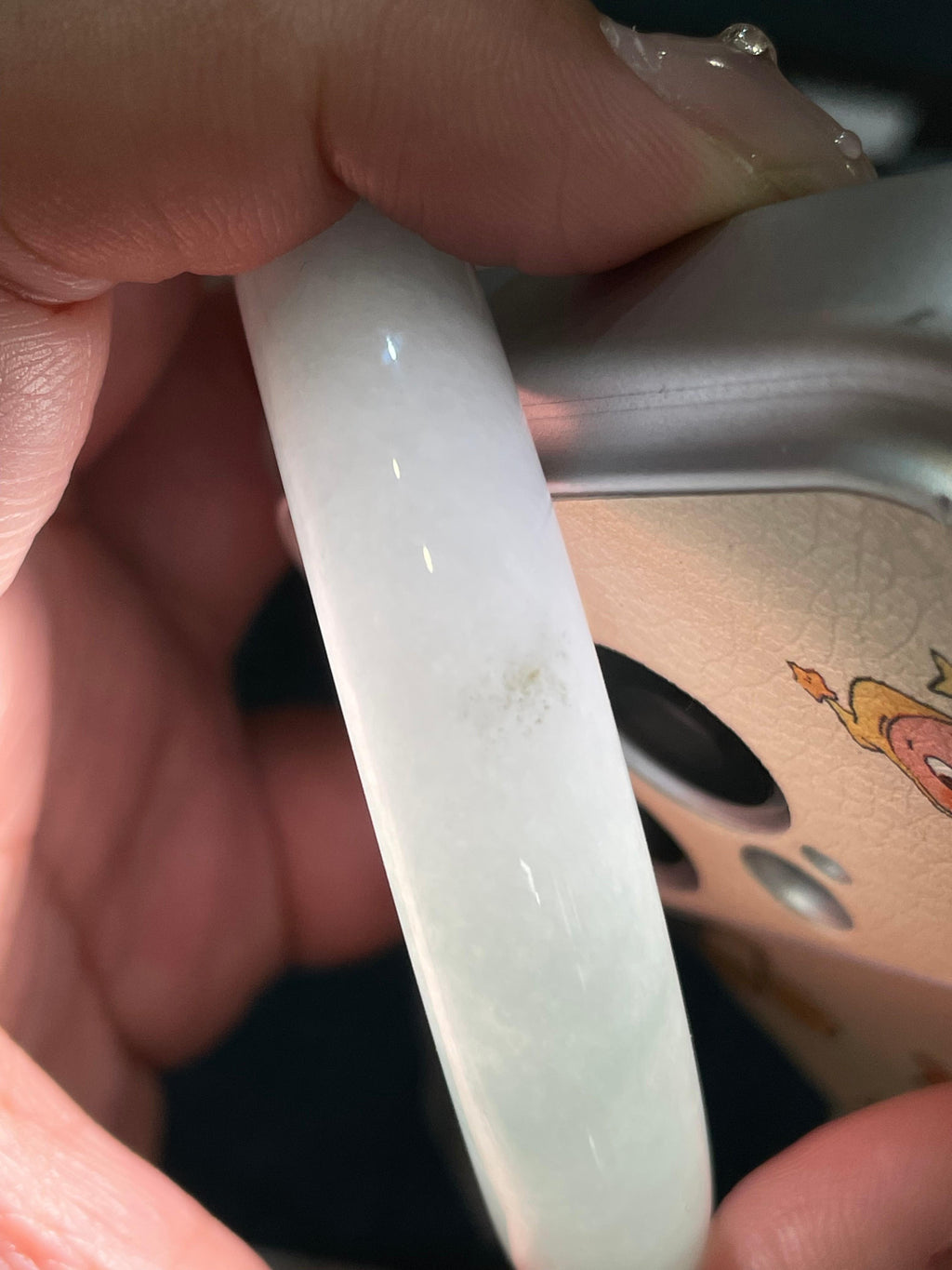 大圈口 细糯种飘蓝花正圈平安镯 58圈口 天然缅甸A货翡翠（yc466809）
