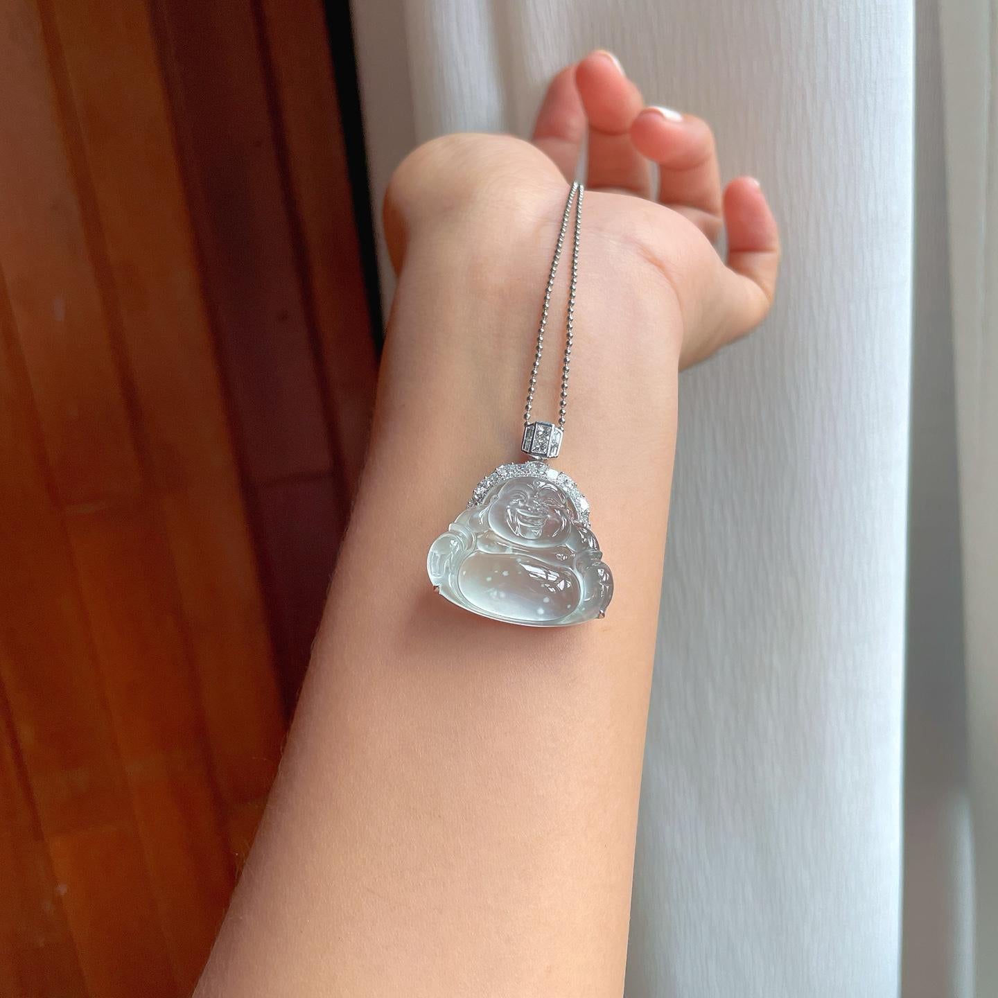 18k金镶冰玻种雪花棉翡翠佛公（yc248487）