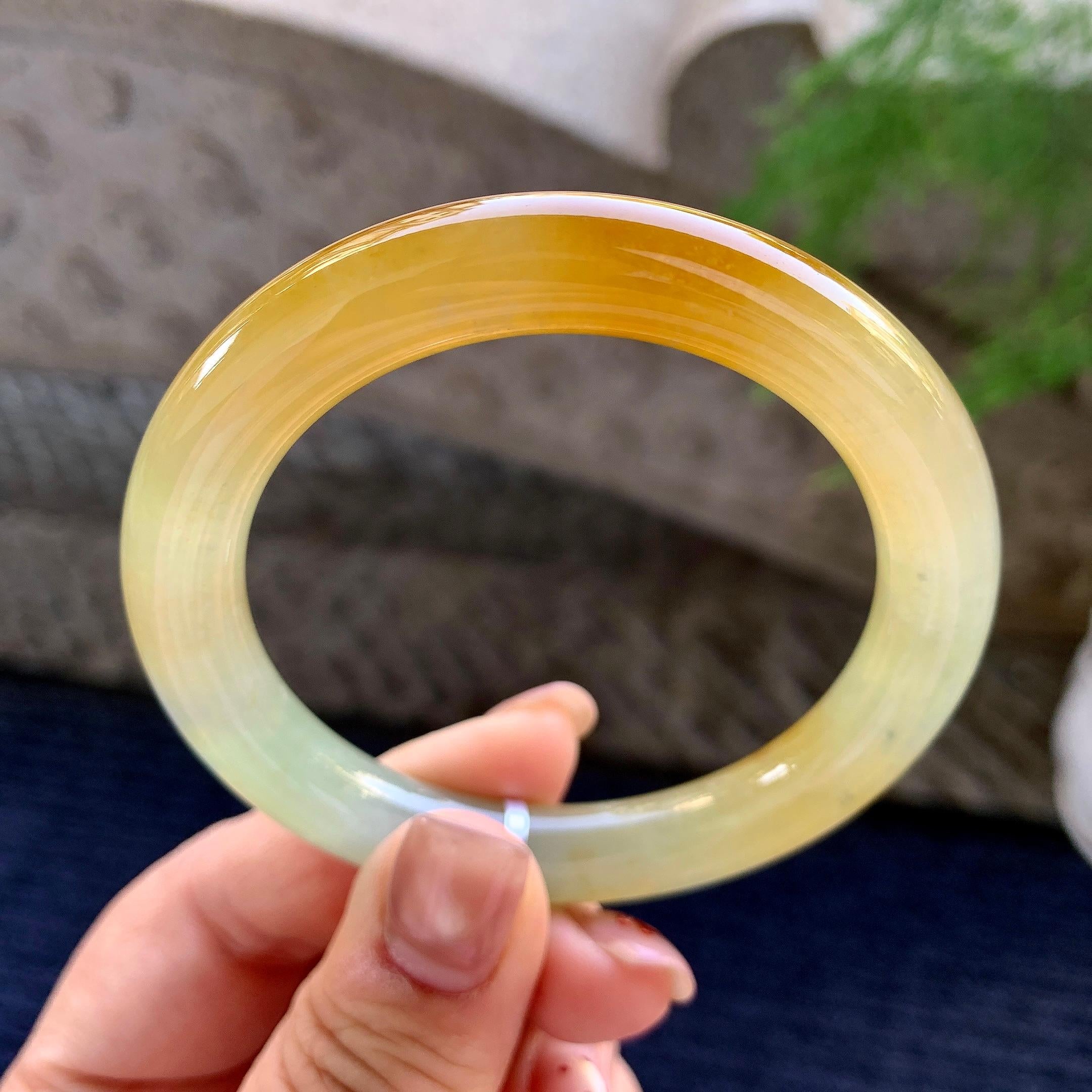 糯冰种皇城圆条手镯 54圈口 天然缅甸A货翡翠（yc352087）