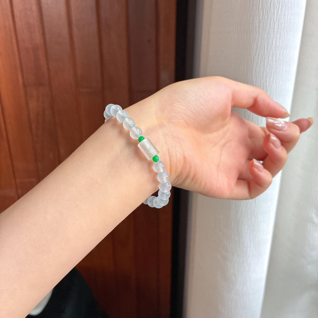 Vòng tay băng chủng không màu Ngọc phỉ thúy tự nhiên Myanmar loại A (yc450386)
