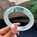 糯冰种飘蓝花正圈平安镯56.3圈   天然缅甸A货翡翠（yc441097）