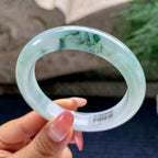 糯冰种飘蓝花正圈平安镯56.3圈   天然缅甸A货翡翠（yc441097）