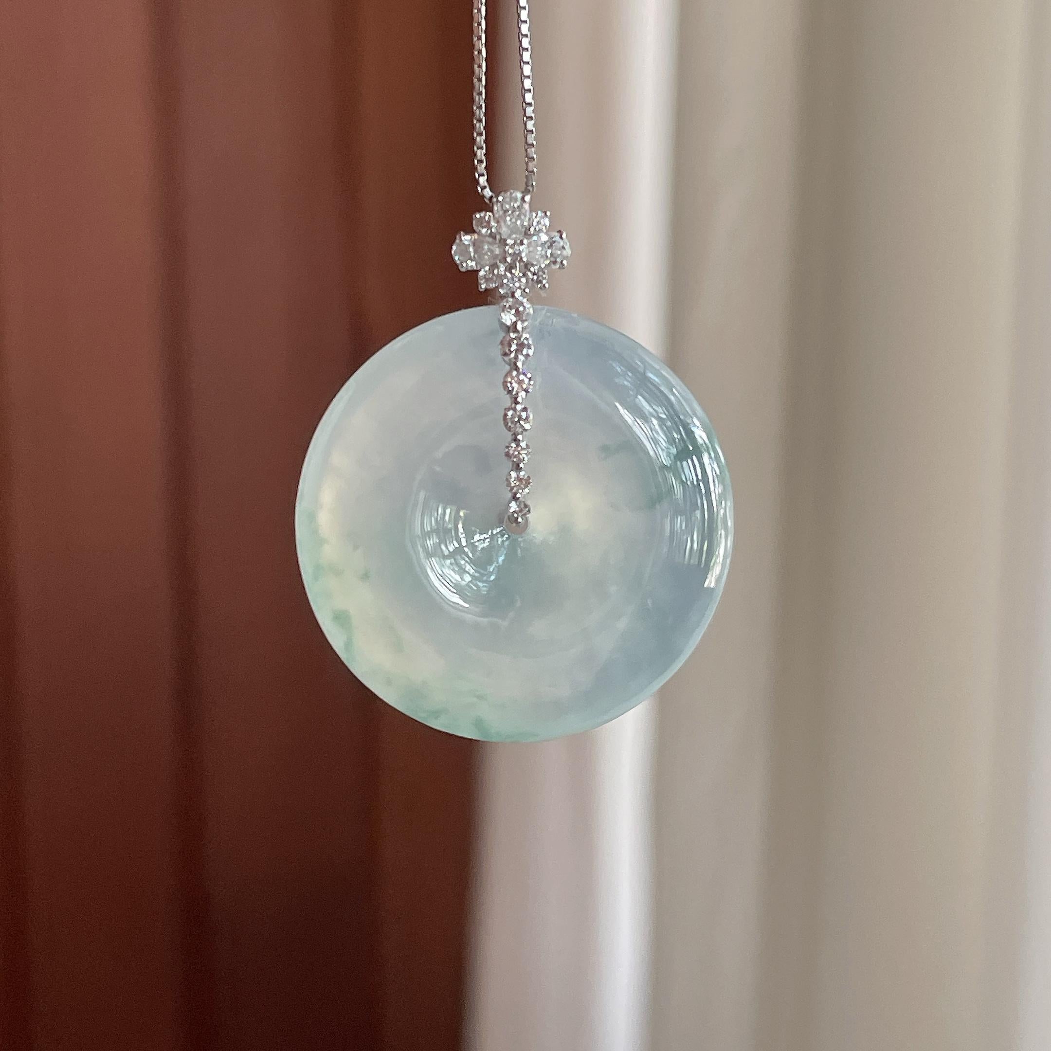 18K金镶冰种飘花平安扣挂件 天然缅甸A货翡翠（yc507482）