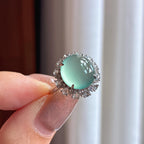 Bộ ba Ngọc Phỉ Thúy Myanmar tự nhiên loại A 18k đính đá băng chủng nền xanh nhạt phát quang (yc451547)