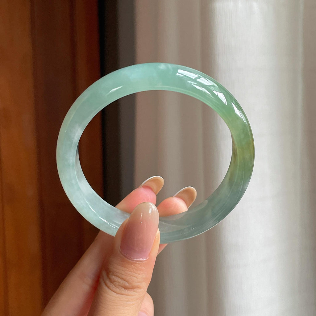 糯冰蓝晴飘黄翡翠平安镯（56.3mm)（yc417009）